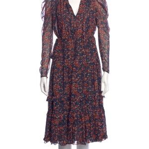 Ulla Johnson Navy and Rust Floral Midi Dress